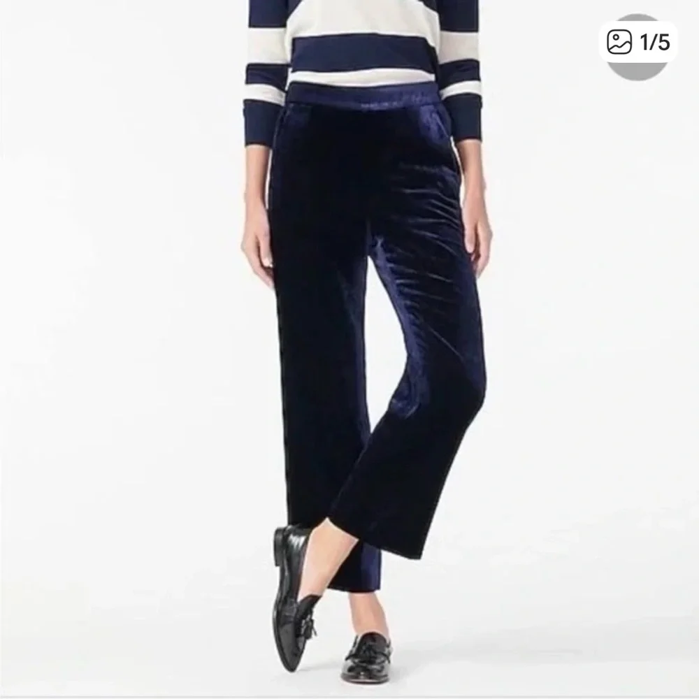 J Crew Navy Velvet Wide Leg Pants